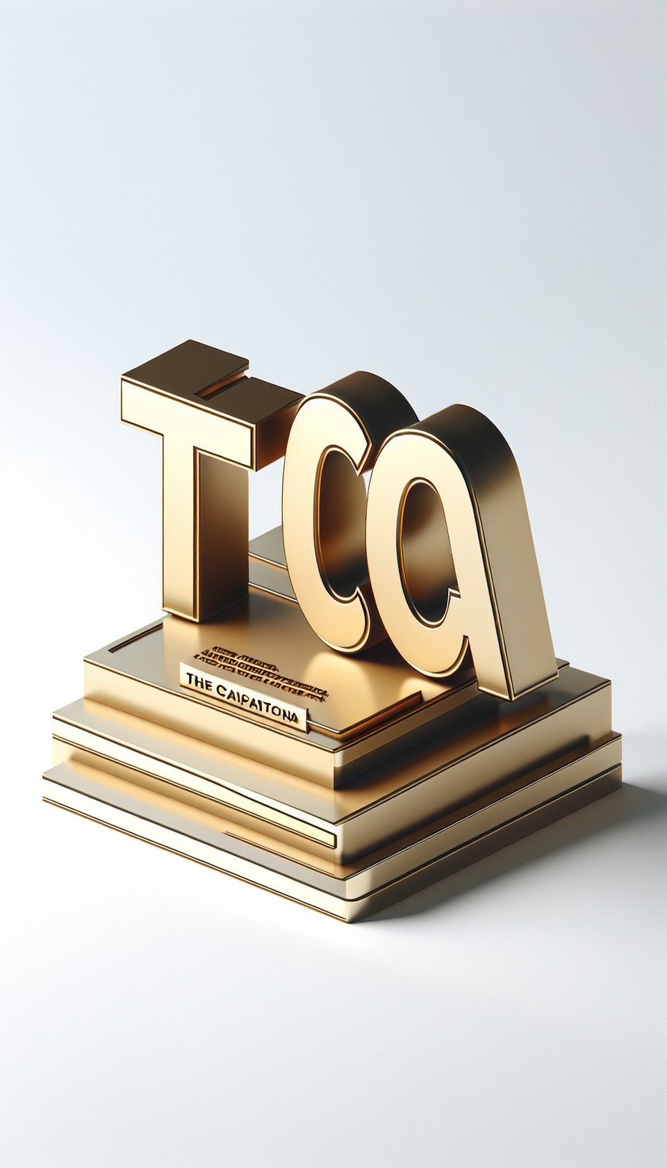 3d text ITCA company name render lettering gold with podium on white background text effect image