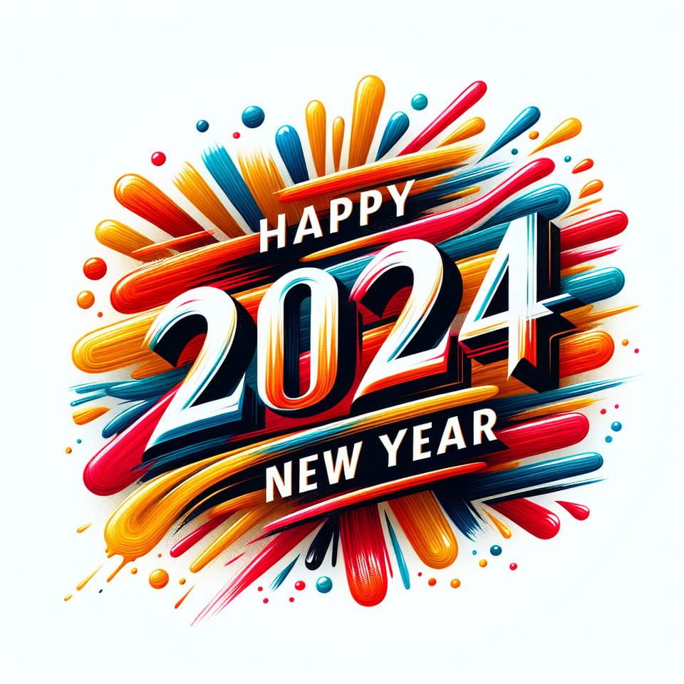 Colorful brushstroke paint lettering calligraphy of text 2024 happy new year background on white background text effect image