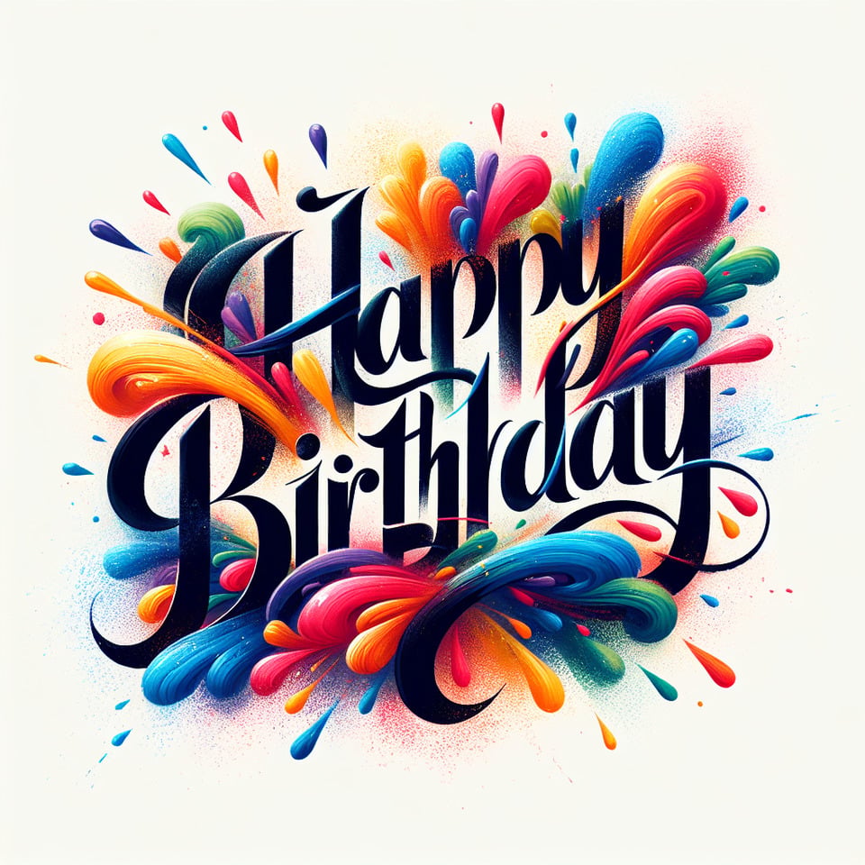 Colorful brushstroke paint lettering calligraphy of text happy birthday background on white background text effect image