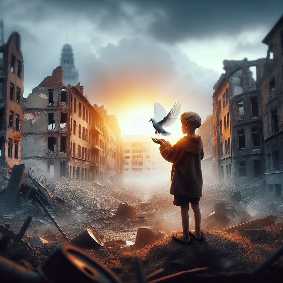 Commemorate World War Orphans Day by generating an AI image that pays tribute to the resilience and strength of war orphans. text effect image