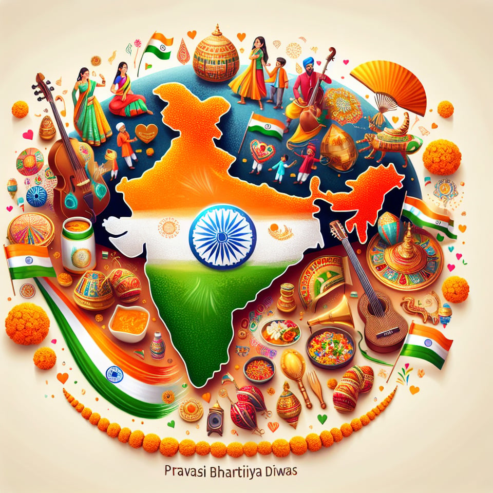 Generate an AI image capturing the spirit of Pravasi Bhartiya Diwas (NRI Day). text effect image