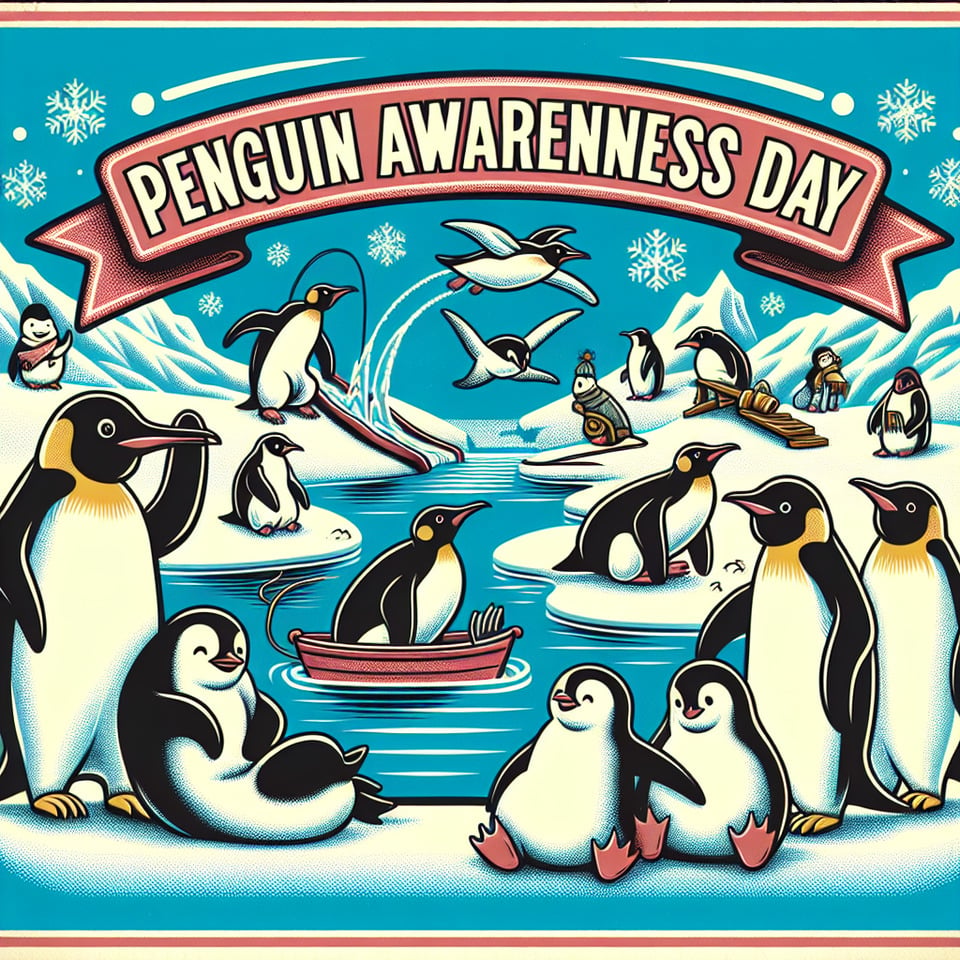 penguin awareness day cartoon style text effect image
