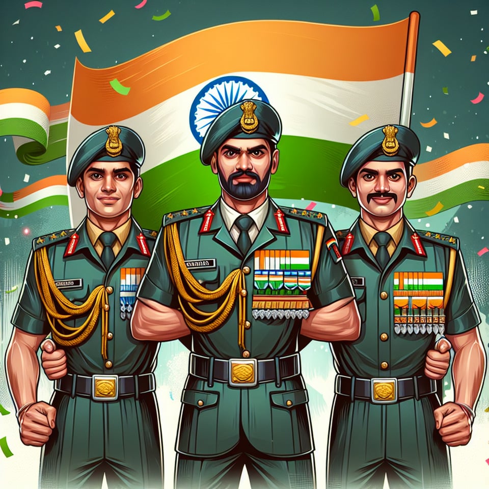 THREE INDIAN ARMY HOLDING INDIAN FLAG CELEBRATING ARMY DAY text effect image