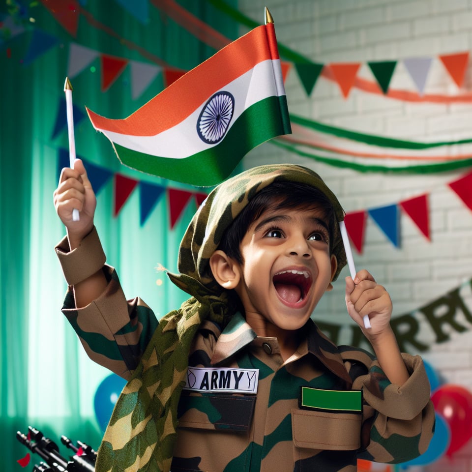INDIAN BOY CELEBRATING ARMY DAY text effect image
