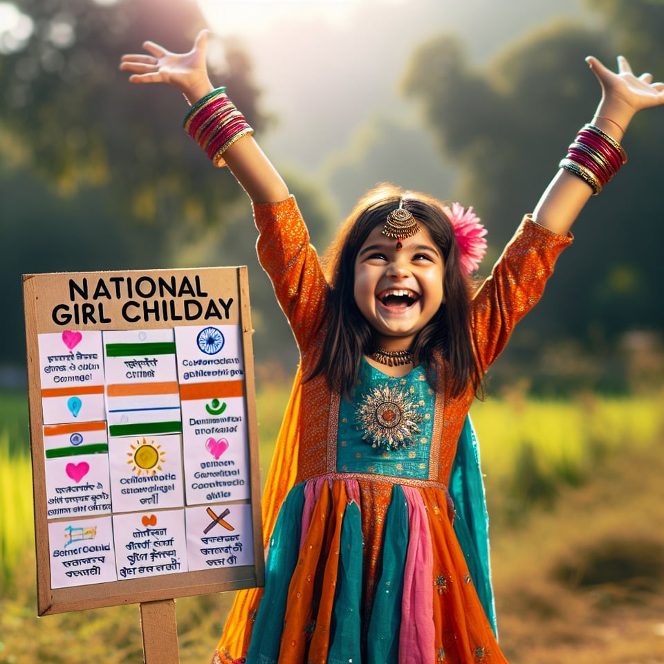 INDIAN GIRL CHILD CELEBRATING NATIONAL GIRL CHILD DAY ABOUT THE ISSUE THEY ARE FACING text effect image