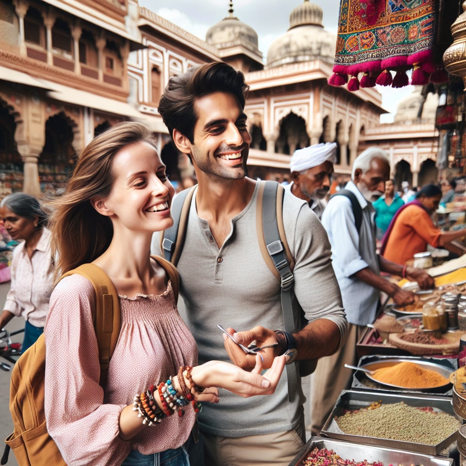 COUPLE ENJOYING TOURISIM IN INDIA text effect image
