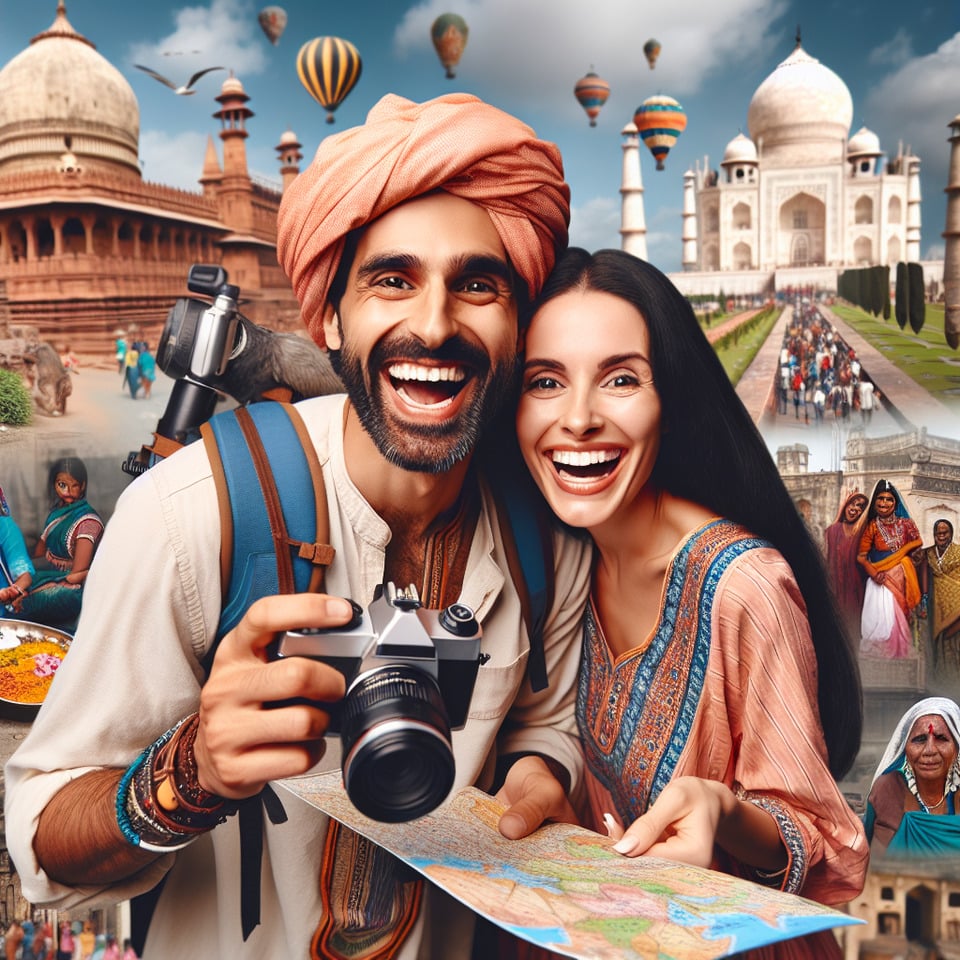 COUPLE ENJOYING TOURISIM IN INDIA text effect image