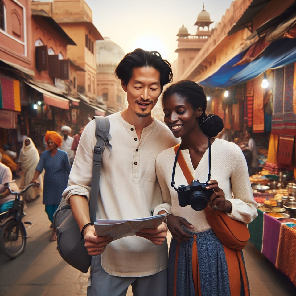 COUPLE ENJOYING TOURISIM IN INDIA text effect image