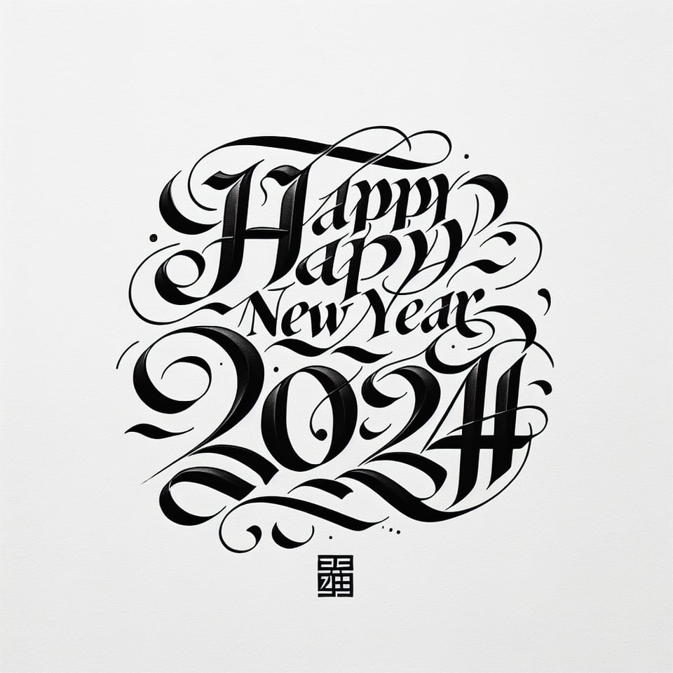 text calligraphy happy new year 2024 for simple text effect image