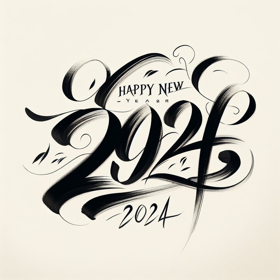 text calligraphy happy new year 2024 for simple text effect image