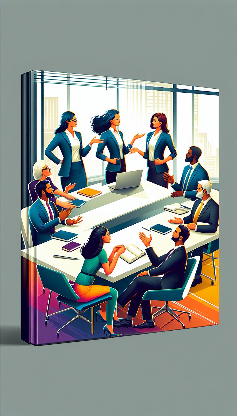 Cover for a book on Communication skills in workplace for women (include 1-2 men as well) text effect image