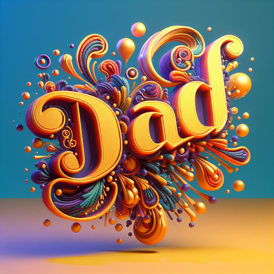 Text DAD colorful splash 3d text in goldsilver plate and background colorcinematictypography3d renderposter text effect image