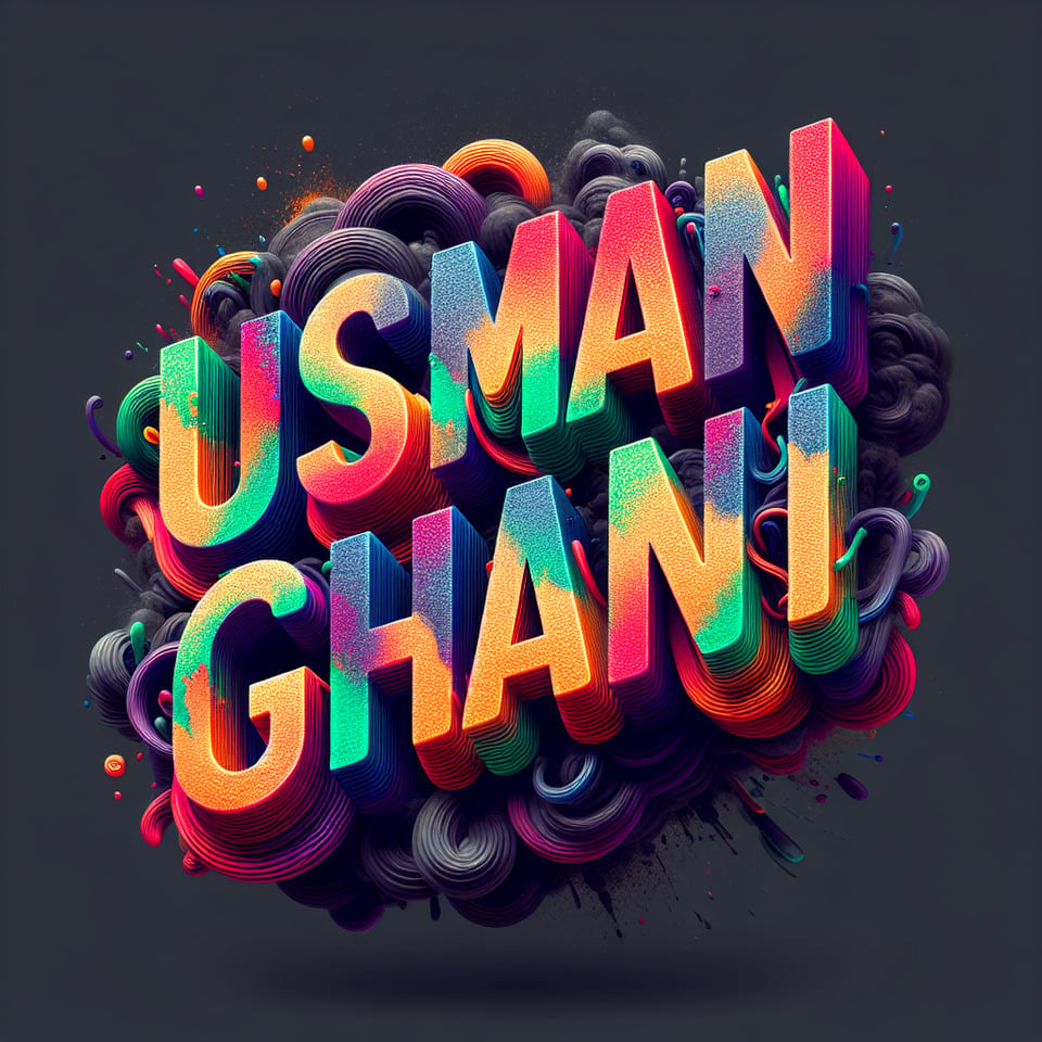 Text USMAN Ghani colorful splash 3d text and smoky transparent backgroundRealistic detailed view.illustrationtypography text effect image