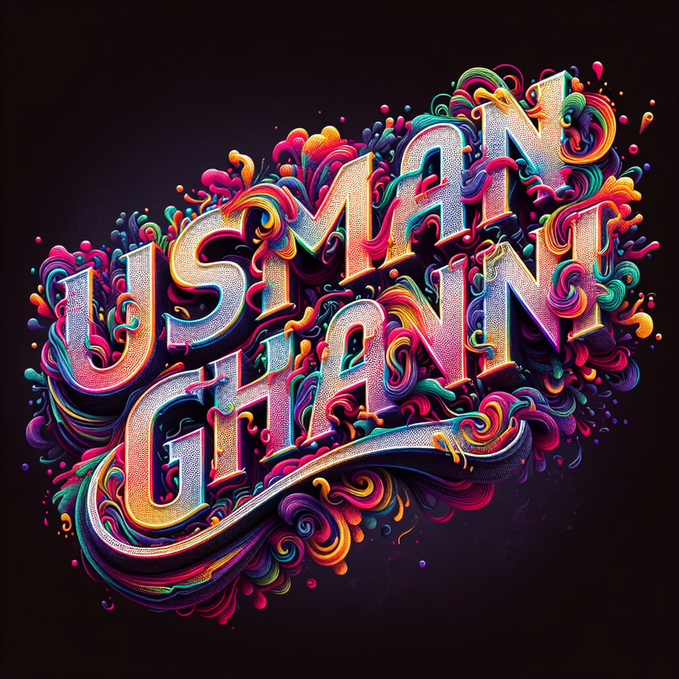 Text USMAN Ghani colorful splash 3d text and smoky transparent backgroundRealistic detailed view. text effect image