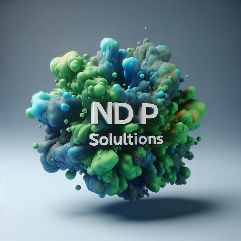 Text NDP Solutions green and bluesplash 3d text and smoky background text effect image