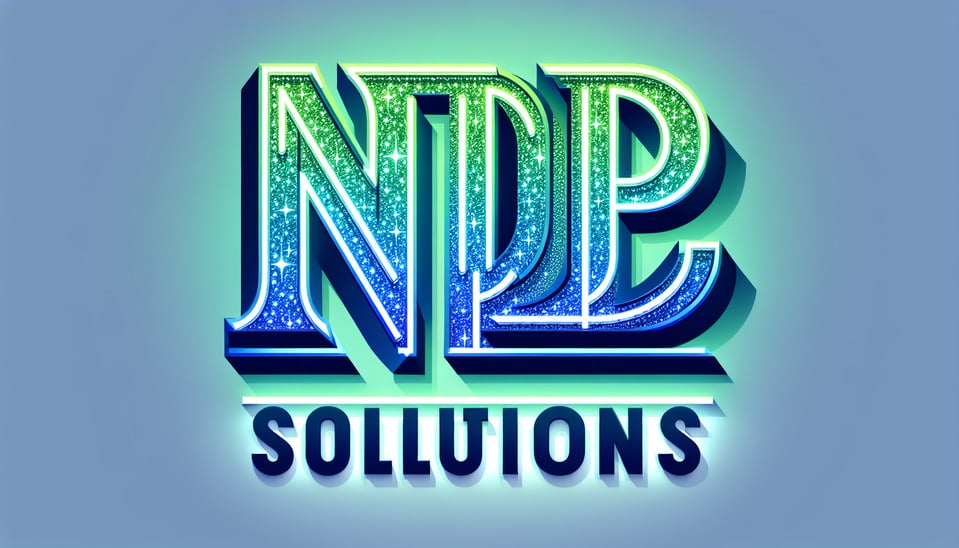 text NDP SOLUTIONS blue AND GREEN neon led style text effect background on white background text effect image