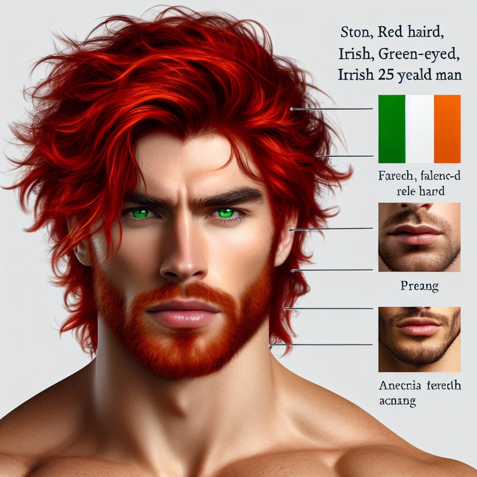chico peligroso y fuerte de 25 añosde rostro varonilpelirrojode ojos verdesirlandéspoquita barba. text effect image