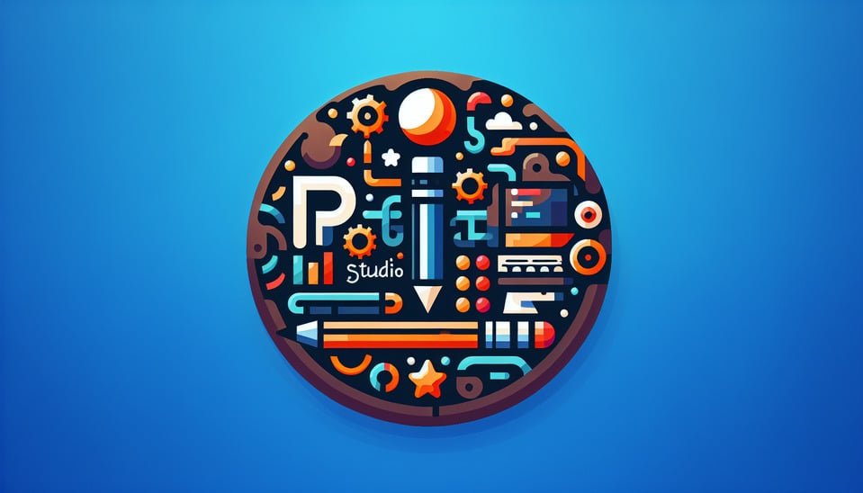  a logo for company piate studio who provide service like web designgraphic designui design text effect image