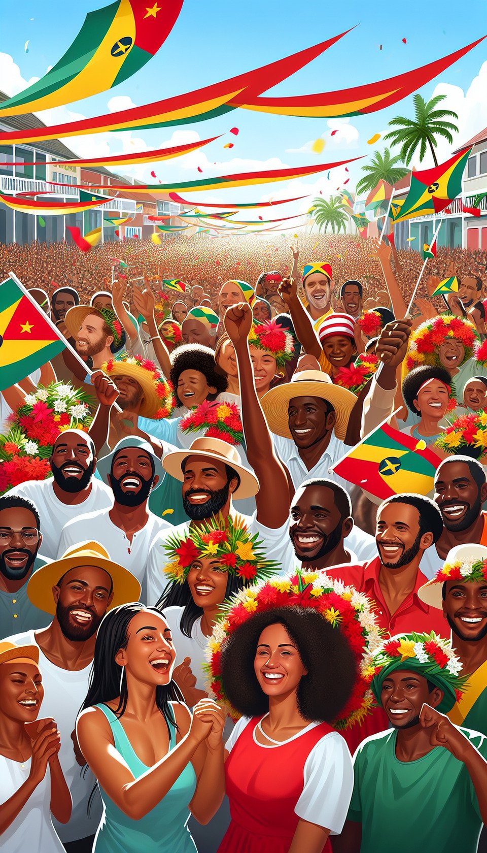 Grenada independent with people and flowers red green and yellow colors text effect image