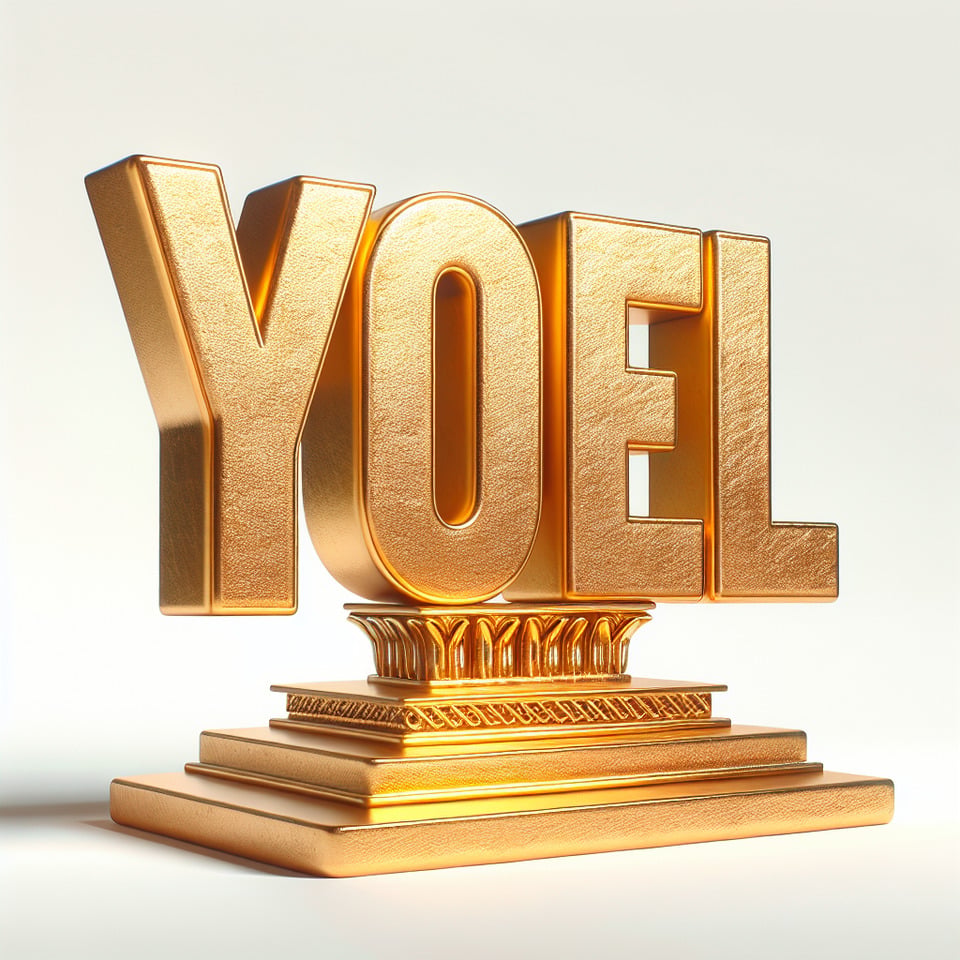 3d text YOEL new year render lettering gold with podium on white background text effect image