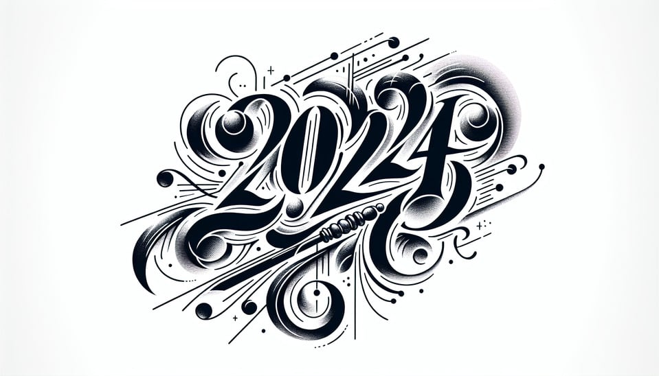 Text “2024” calligraphy text effects on white background typography text effect image