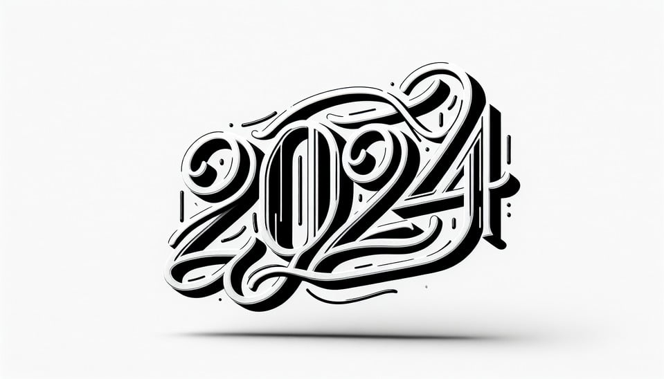Text “2024” handwriting text effects on white background typography text effect image