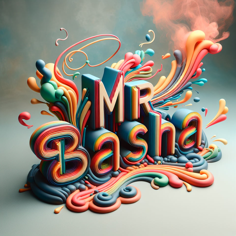 Text Mr Basha colorful splash 3d text and smoky background text effect image