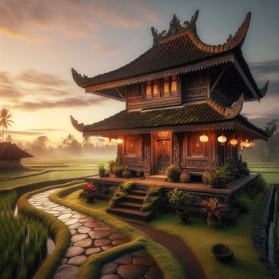 javanese old house in the morning text effect image