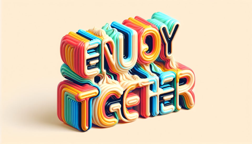±EnjoyTogether written in 3d text effect in a single line. The colors and the creamy feel of multi colored pastry. text effect image