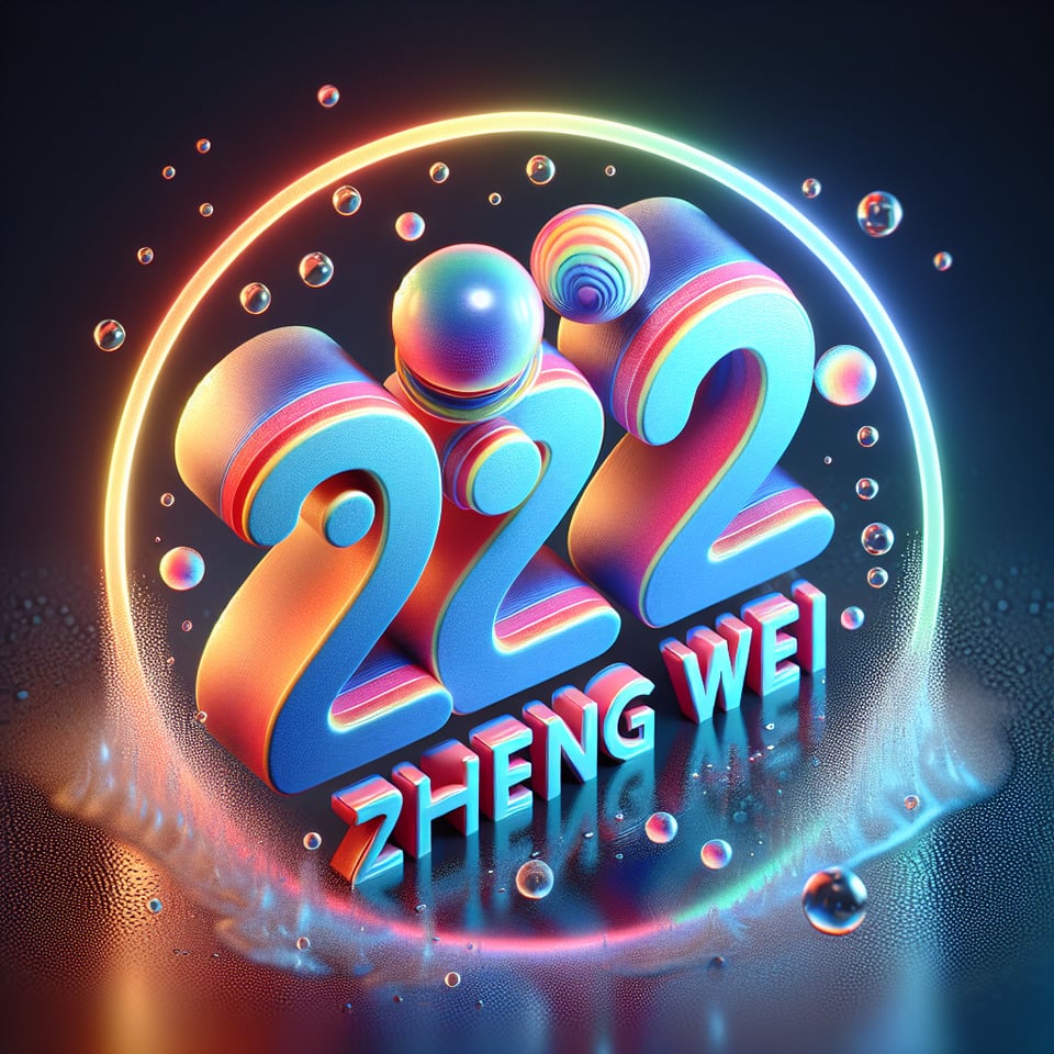文字“2024正偉”彩色光暈 3D 文字和水滴背景 text effect image