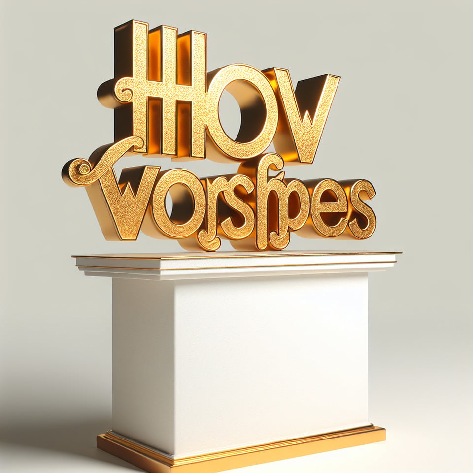 3d text HOW WORSHIPERS  lettering gold with podium on white background text effect image