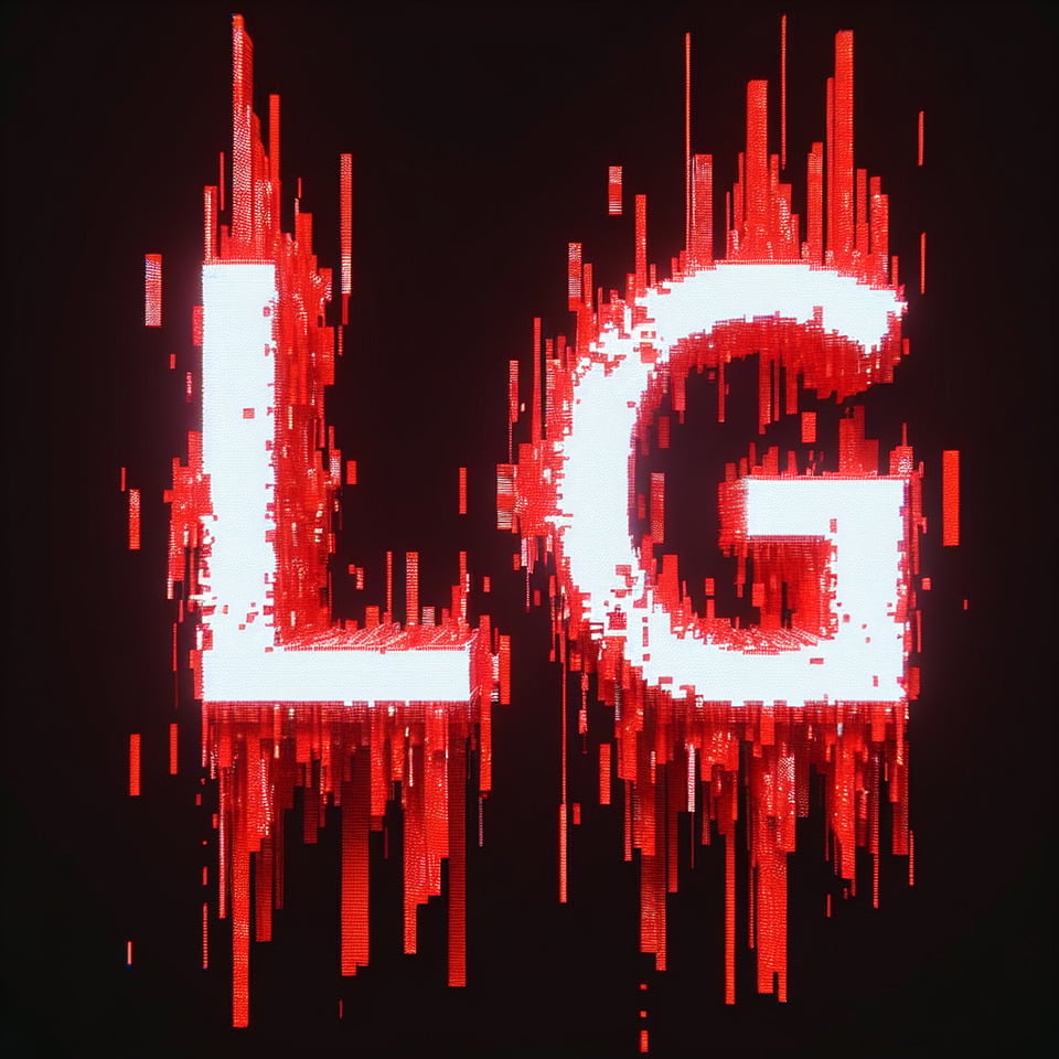text LLG || LLE red glitching and dissolving plain styleblack background text effect image