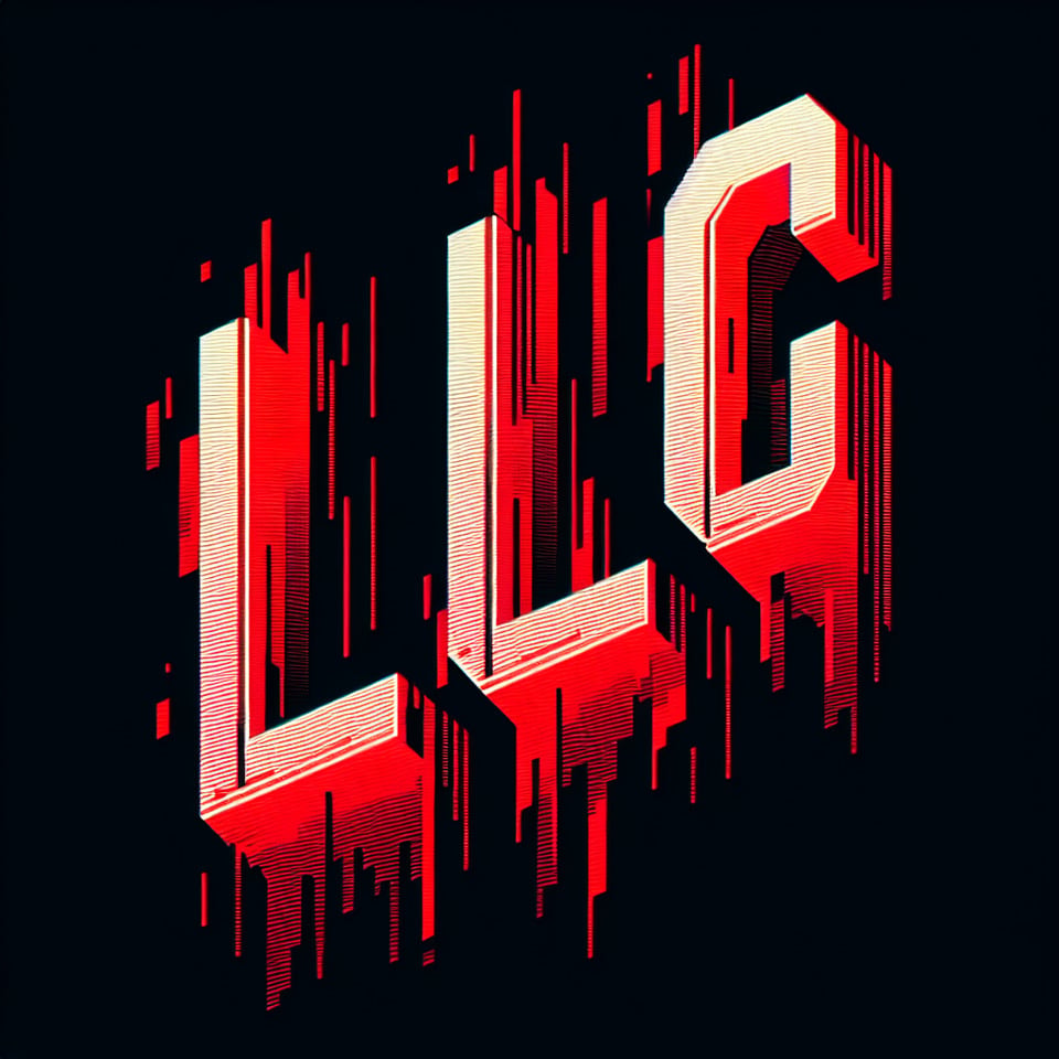 text is exactly LLG || LLE red glitching and dissolving plain styleblack background text effect image