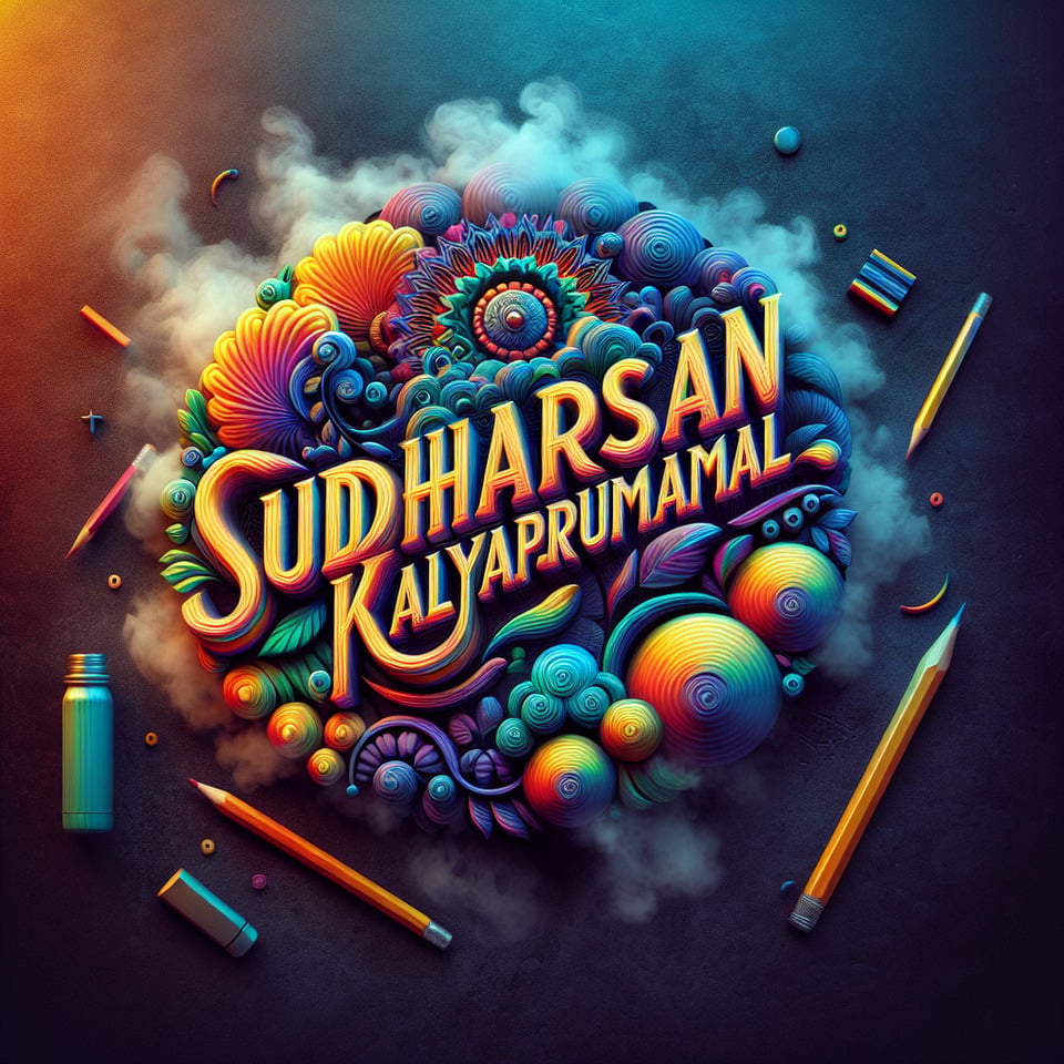 Texto  SUDHARSAN KALIYAPERUMAL  com texto 3D colorido e fundo esfumaçado text effect image
