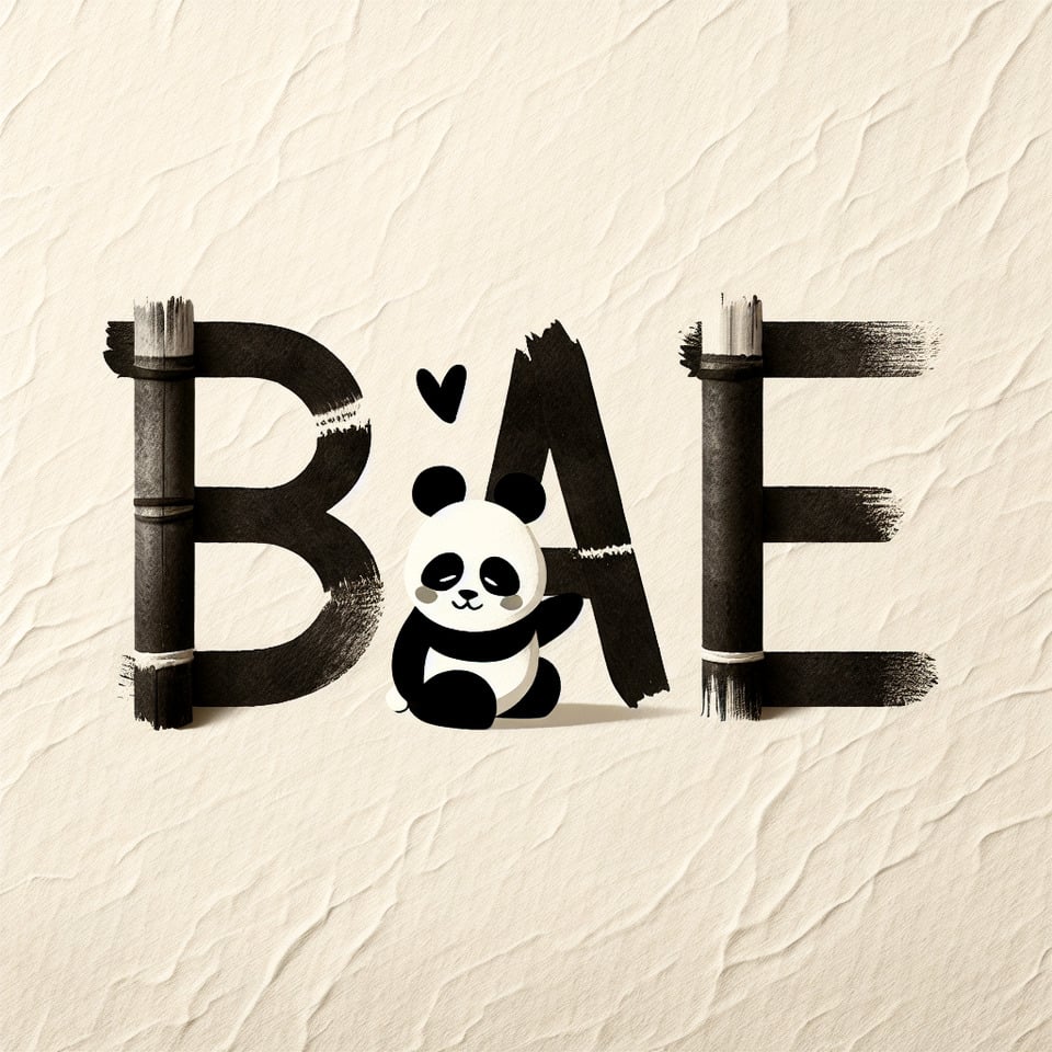 plane cream color background paper with BAE text name in with panda image  text effect image