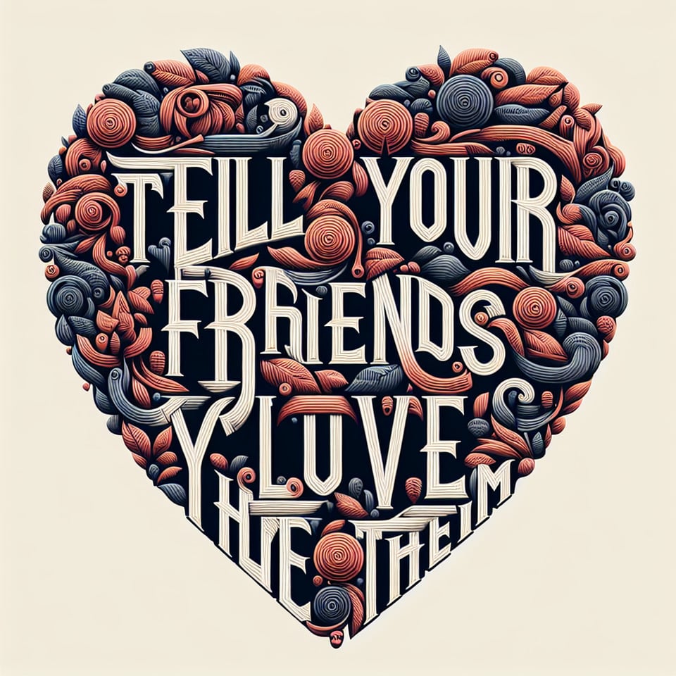 Tell your friends you love them in the shape of a heart text effect image
