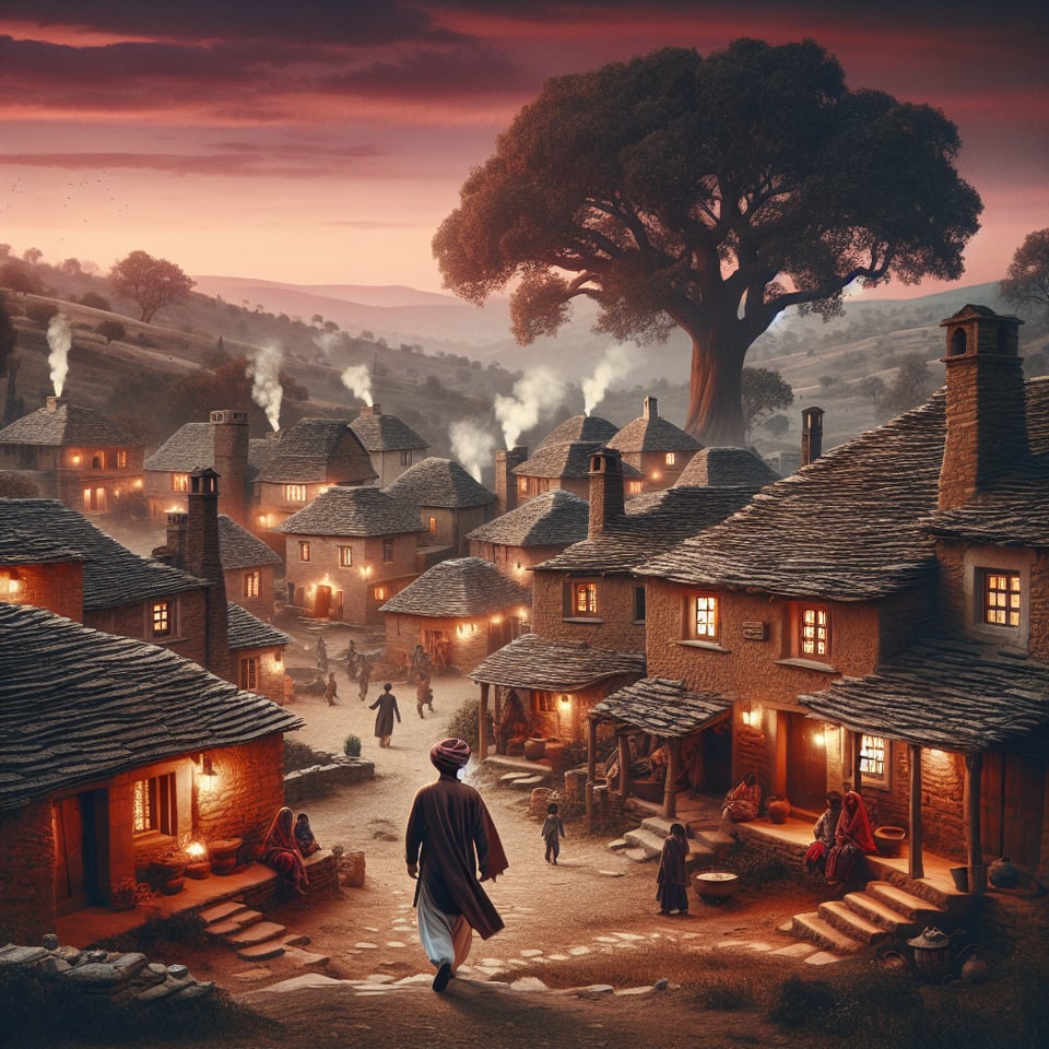 A man walks into a village text effect image