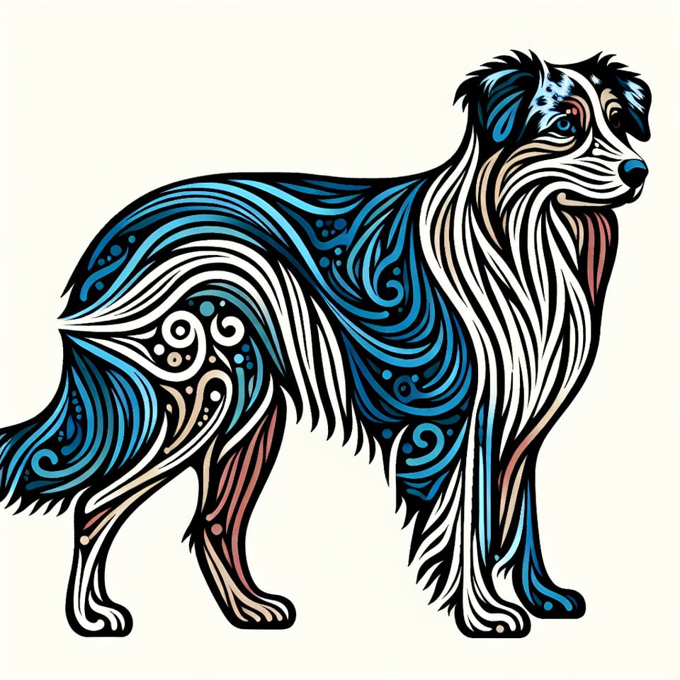 Draw outline Australian Shepherd blue merleconceptual art text effect image