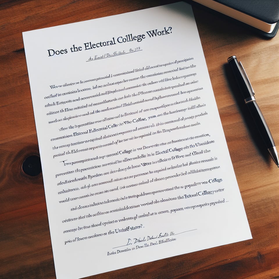 write an essay Does the electoral college work? by popular vote for the president of the United States. in 600 words text effect image