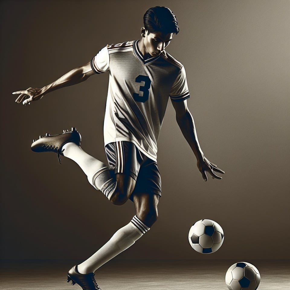 A football player wearing jersey with number three and stepping a ball in his legphoto text effect image