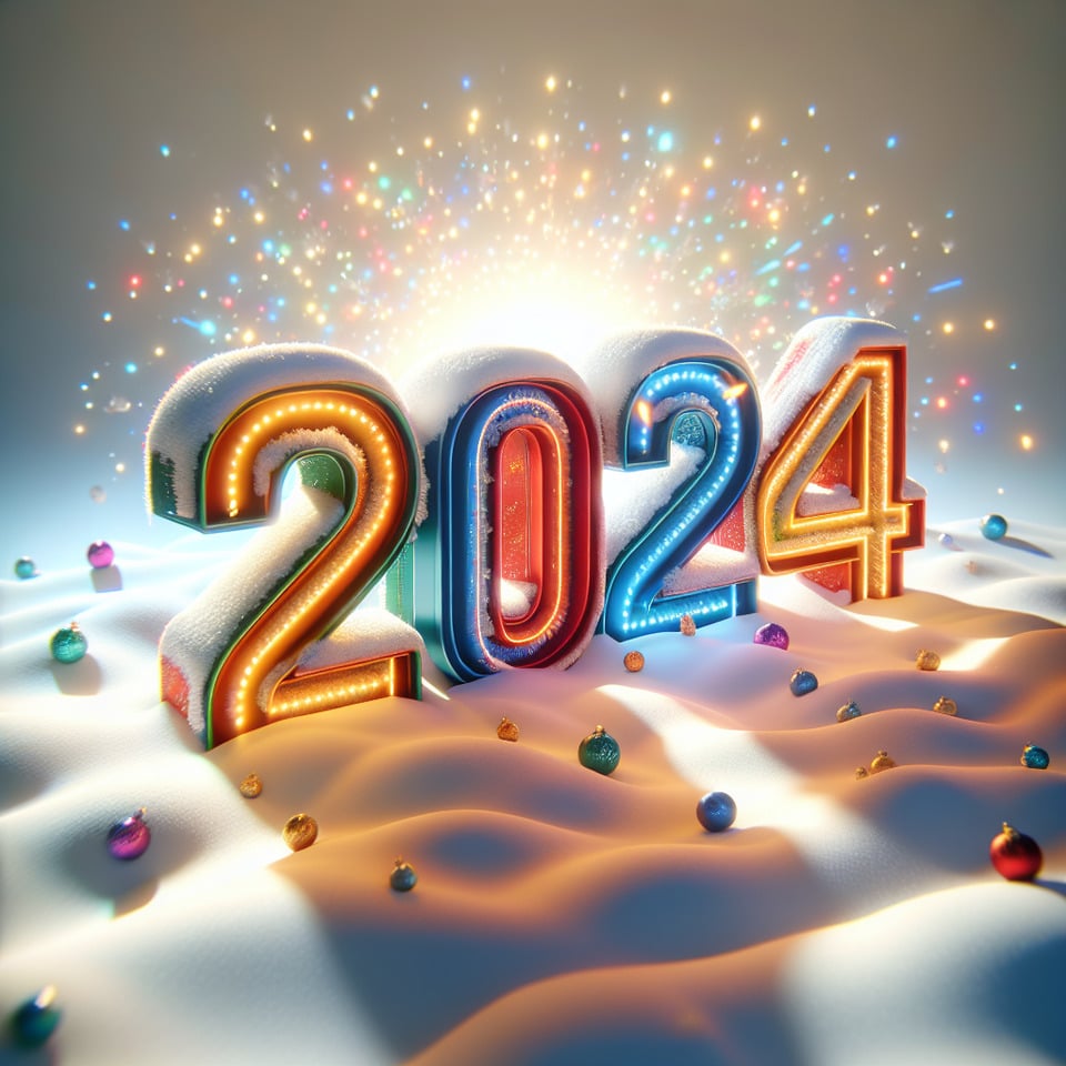 Holiday lettering text 2024  multicolored on white backgroundphotocinematic text effect image