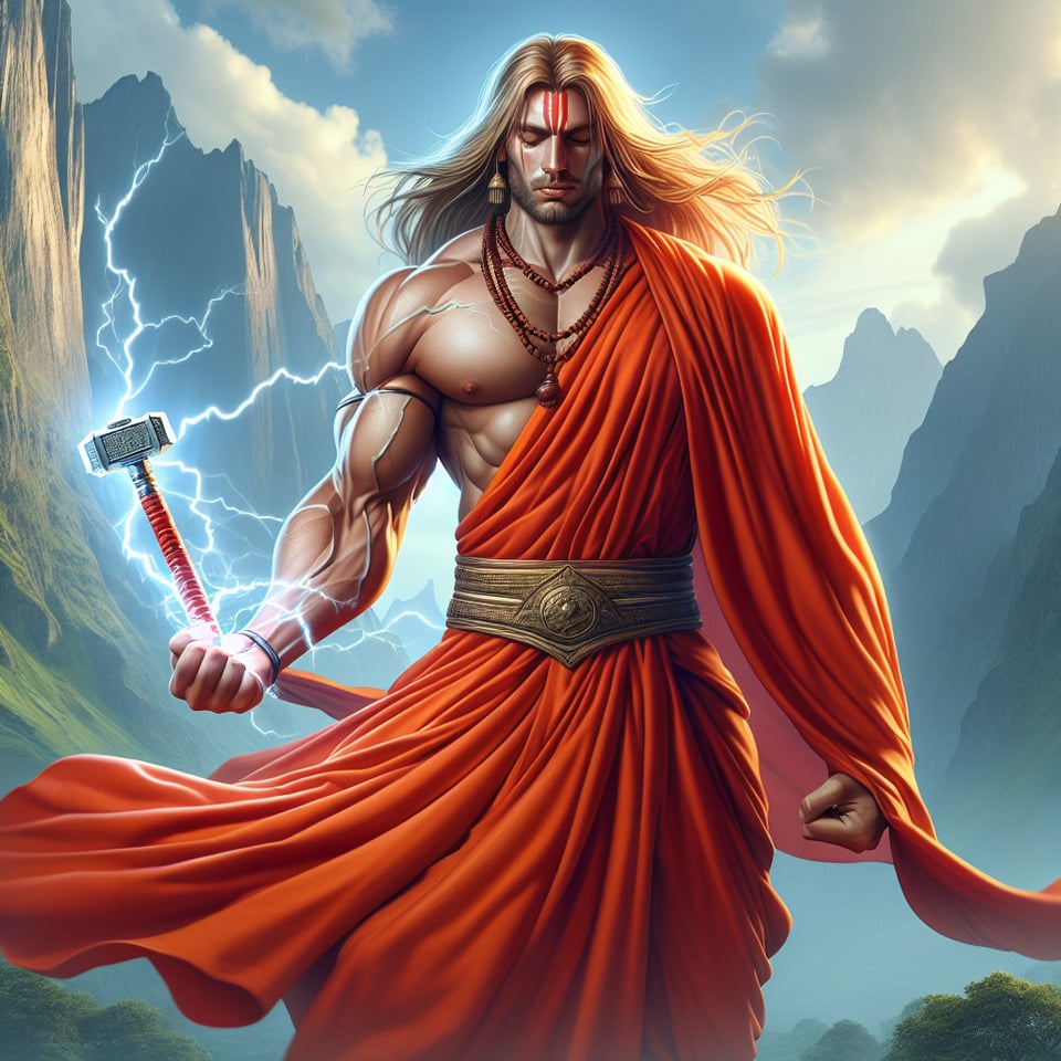 Thor in indian dress like monk text effect image