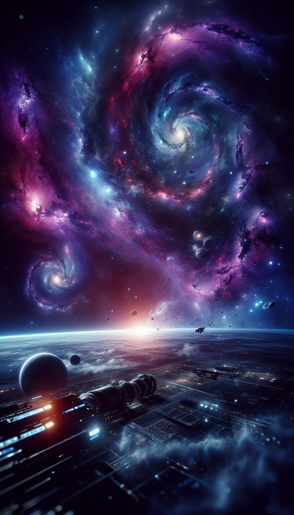 Create without text Full Page image: Cosmic Explorations: Unveiling the Future of Space without human text effect image