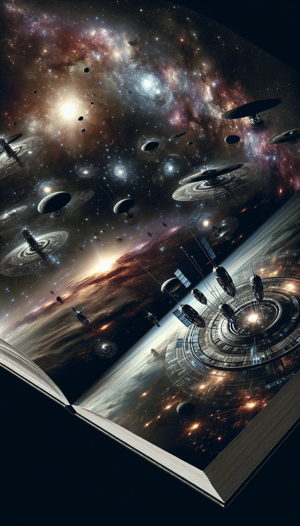 Create without text Full Page shiny luxury image: Cosmic Explorations: Unveiling the Future of Space without human text effect image