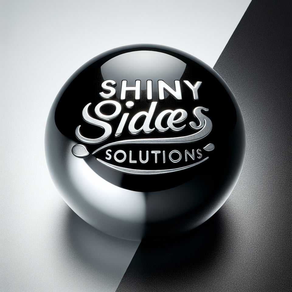 Text SHINY SIDES SOLUTIONS” PLATINUM AND HIGH GLOSS BLACK text effect image