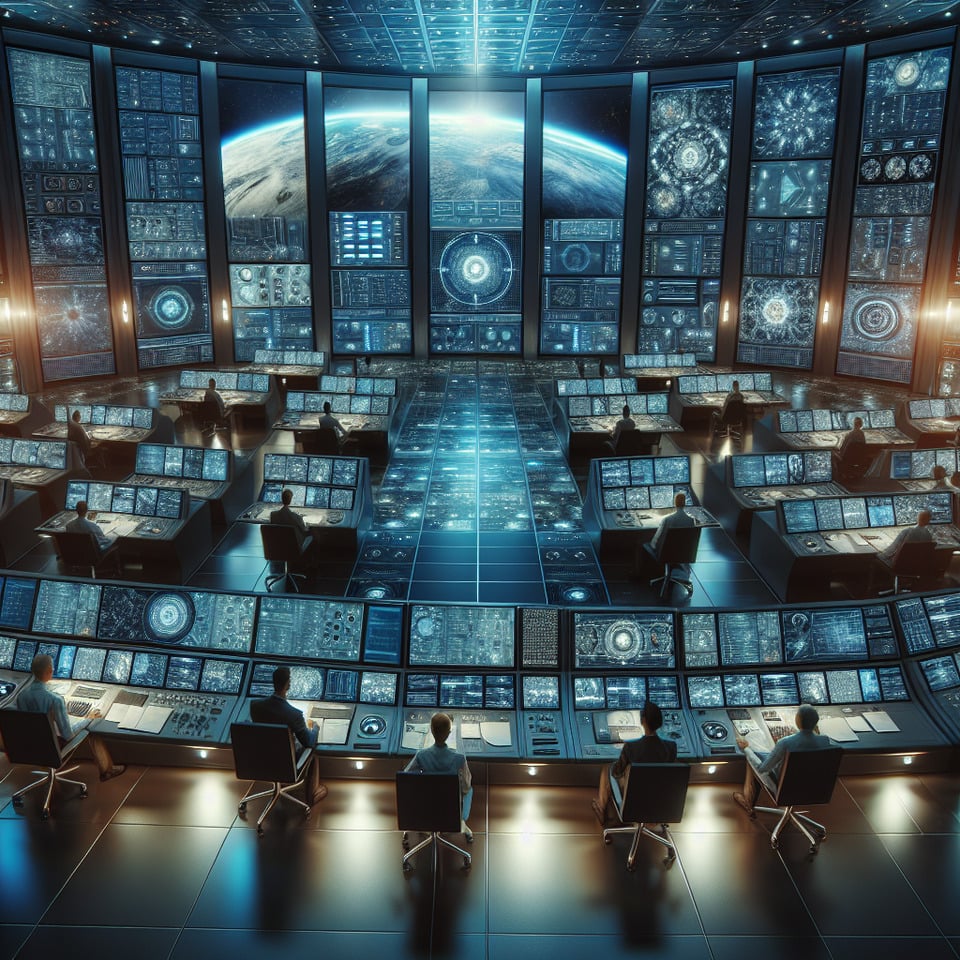 create luxury image satellite Ground Control Station Operations to monitor low earth orbit satellites: NO TEXTproduct text effect image