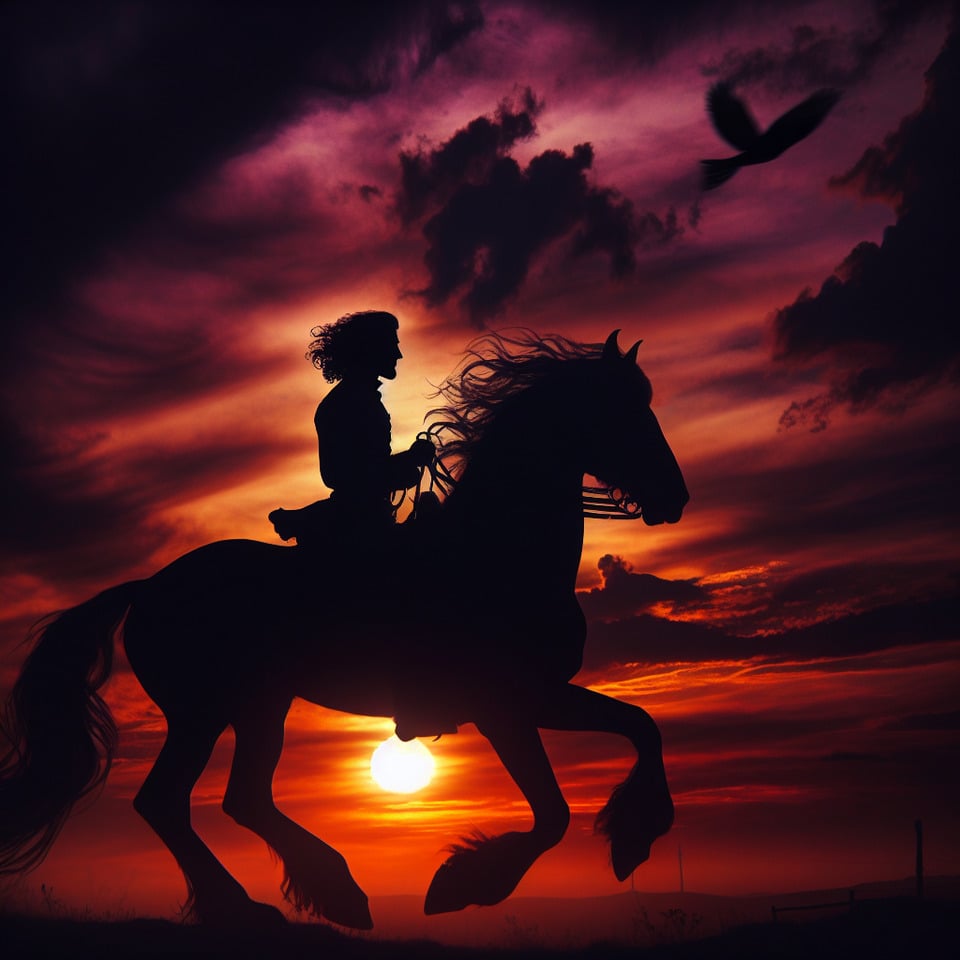 Man riding on horse silhouette text effect image