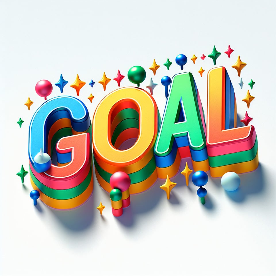 Holiday lettering text GOAL multicolored on white background text effect image