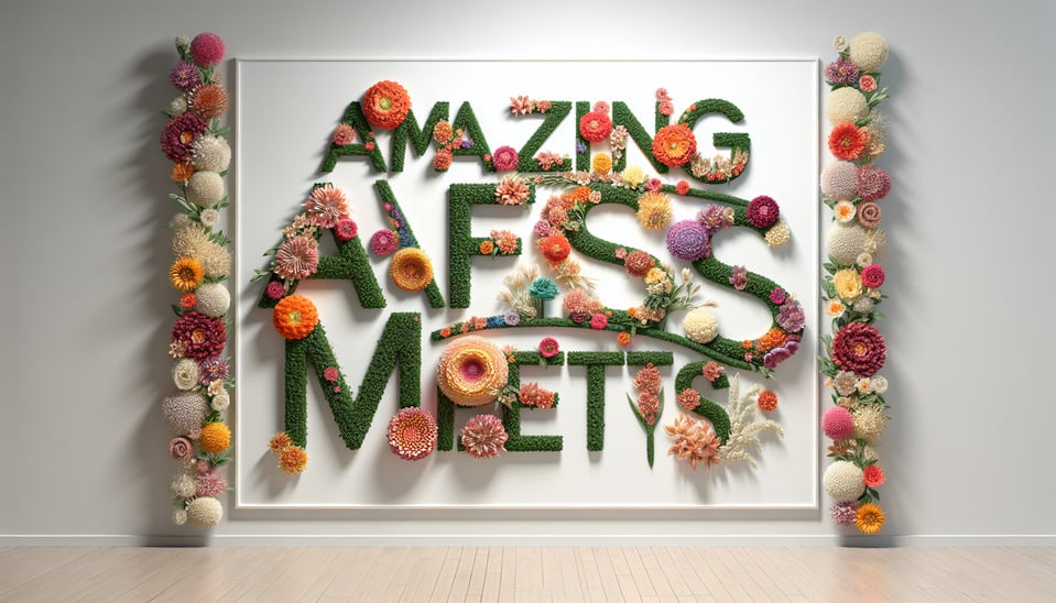 text Amazing AFS Meets three-dimensionalmade of flowersgorgeouswith a White background.poster text effect image
