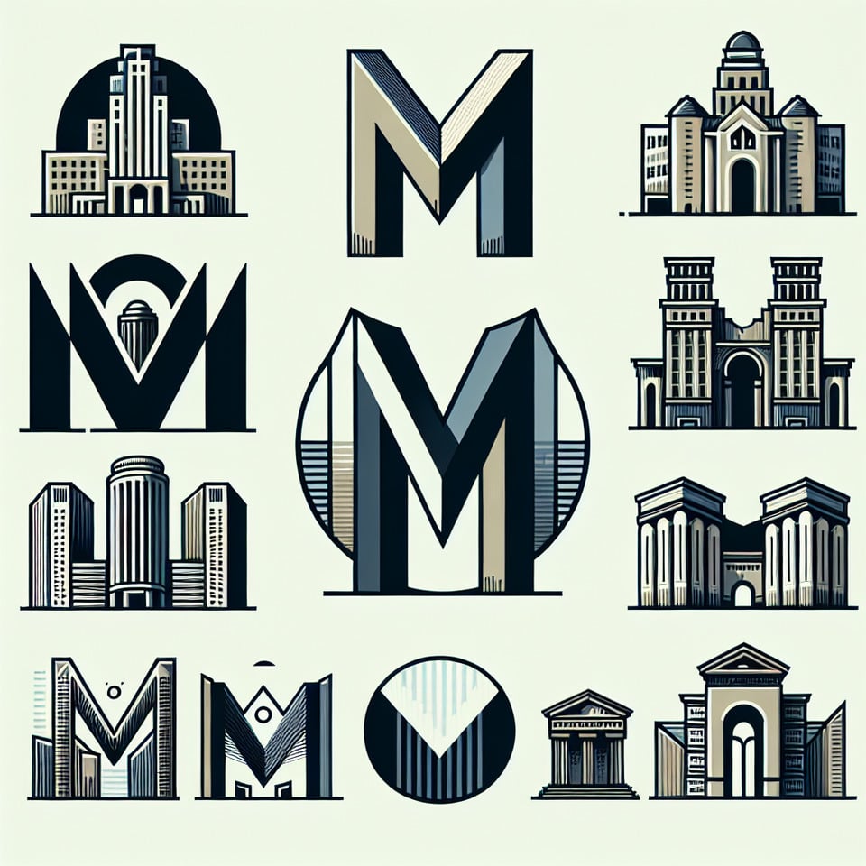 M letter logo designs for Building text effect image
